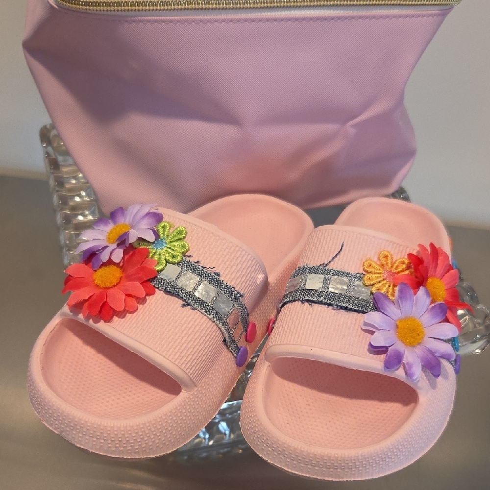 Floral Pink Kids Slide Sandals